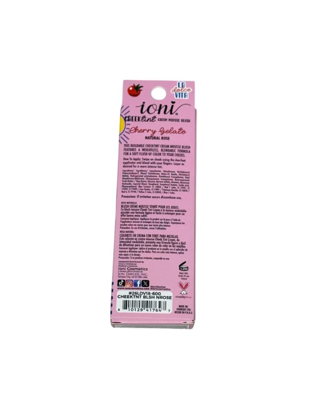 Ioni Cream Mousse Blush Natural Rose Cherry Gelato Vegan Cheek Tint